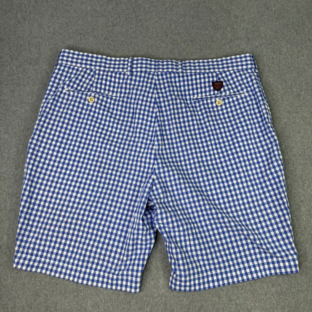 VTG Polo Golf Ralph Lauren Blue Gingham Check Shorts Crest Men's Size 40‎ Preppy